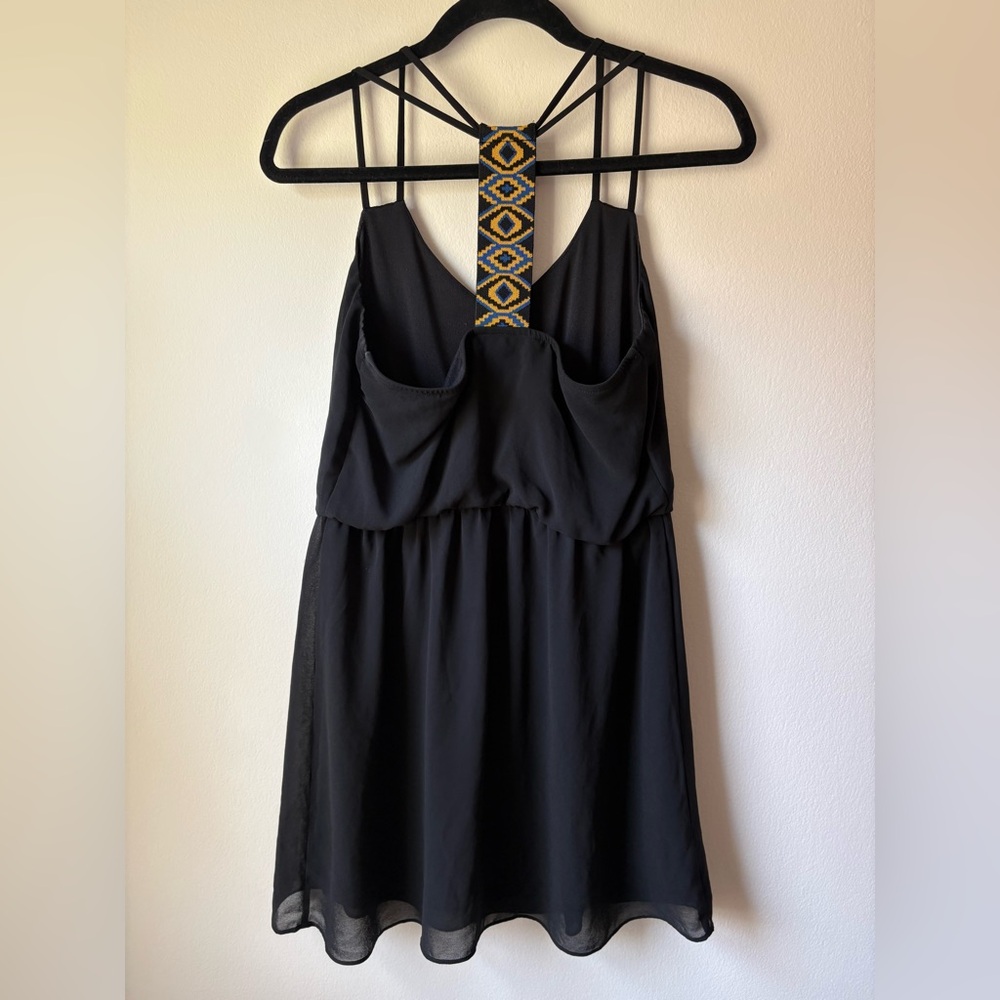 A. Byer Black Dress with Blue and Yellow Patterned Strap